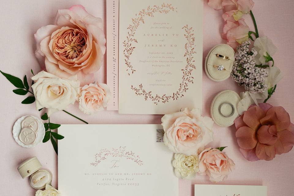 Pink and rose flat lay