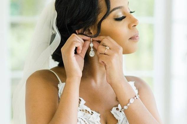 Bride wearing earrings