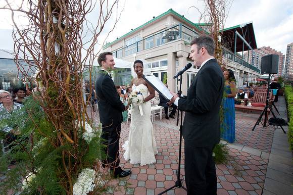 Exciting side angle shot - it's like you're backstage at Josann and Sam's wedding!