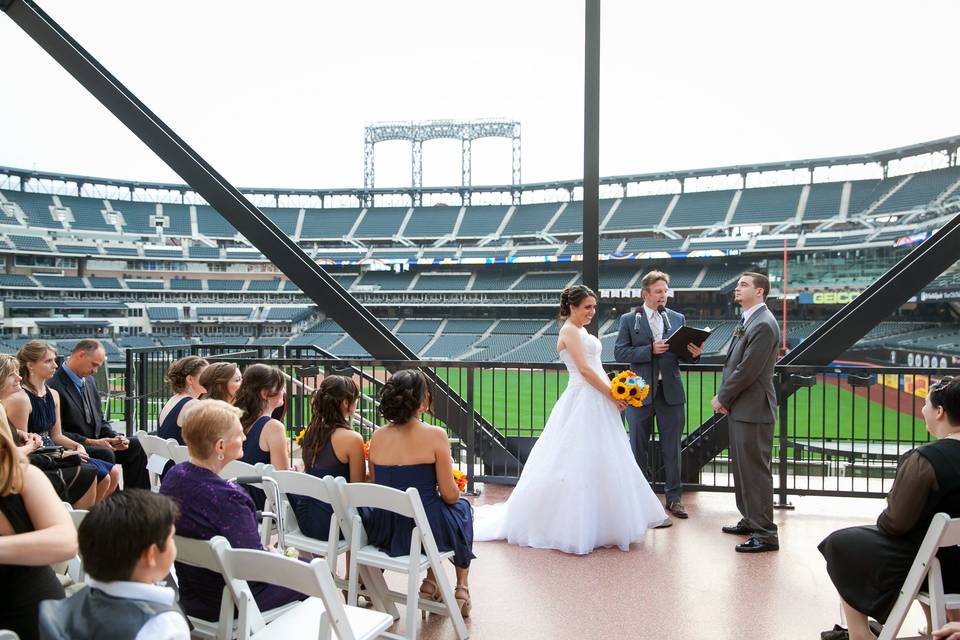 Yes, they do weddings at Citifield! What a great experience. The mic I used carried throughout the entire stadium. So fun. Thanks Britt & Kevin!Now getting married...batting first and pledging his eternal love...the shortstop...