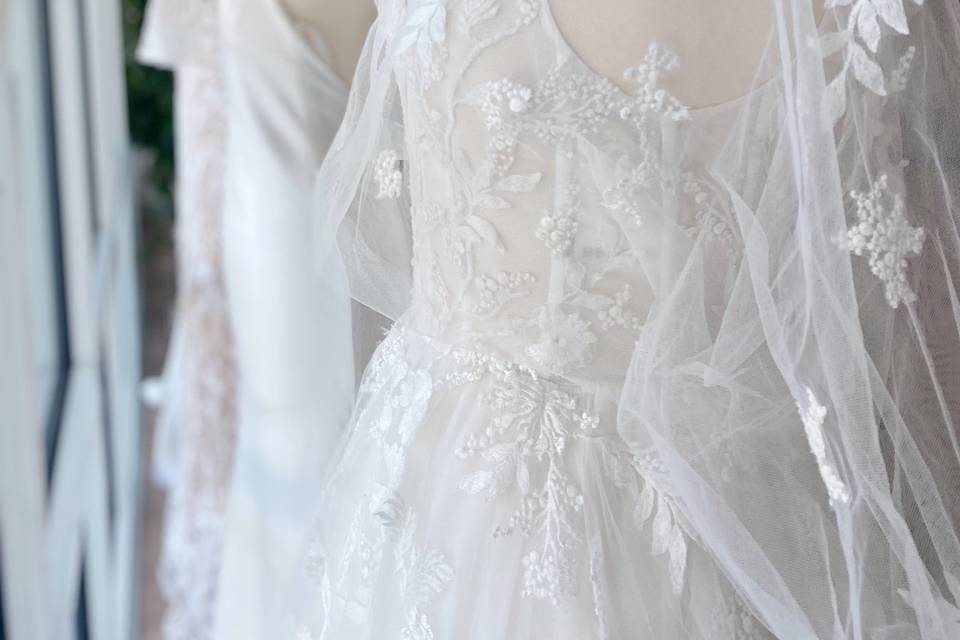 Wedding gowns in windows