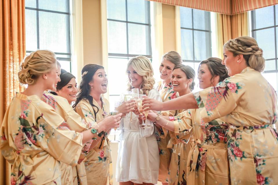 The bride and her bridesmaids