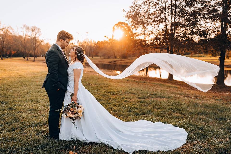 Bride and Groom in Nearby Park