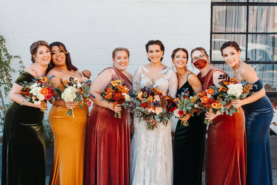 Bridesmaids and Bride Outside