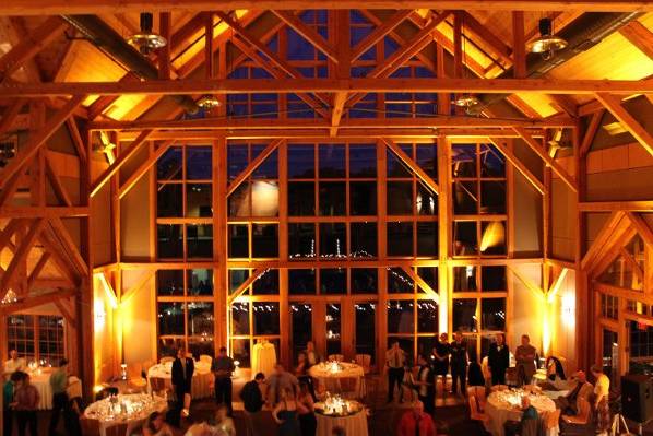 Welch Allyn Lodge, Skaneateles, amber uplighting by Black Tie Entertainment DJ Photo Booths