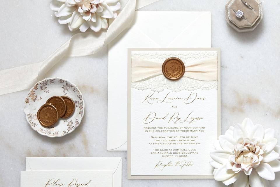 Gold wax seal and lace