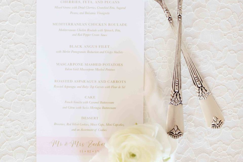 Custom wedding menu