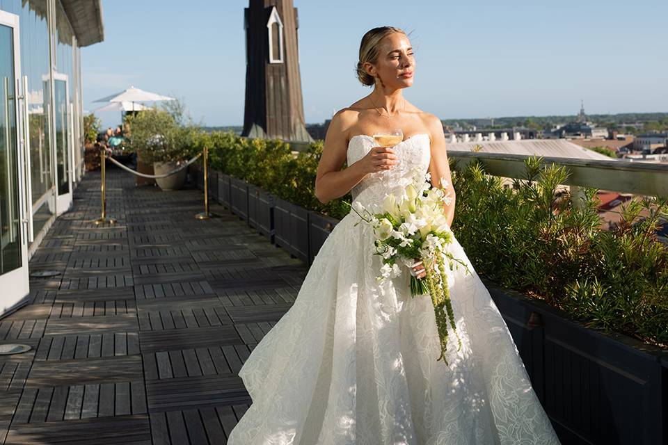 Bride on a rooftop