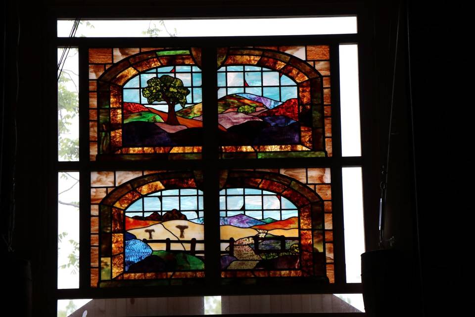 Salvaged stained glass window