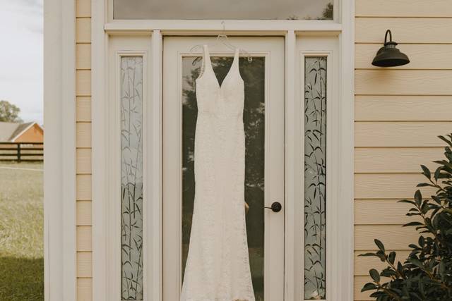Wedding dress hanging up