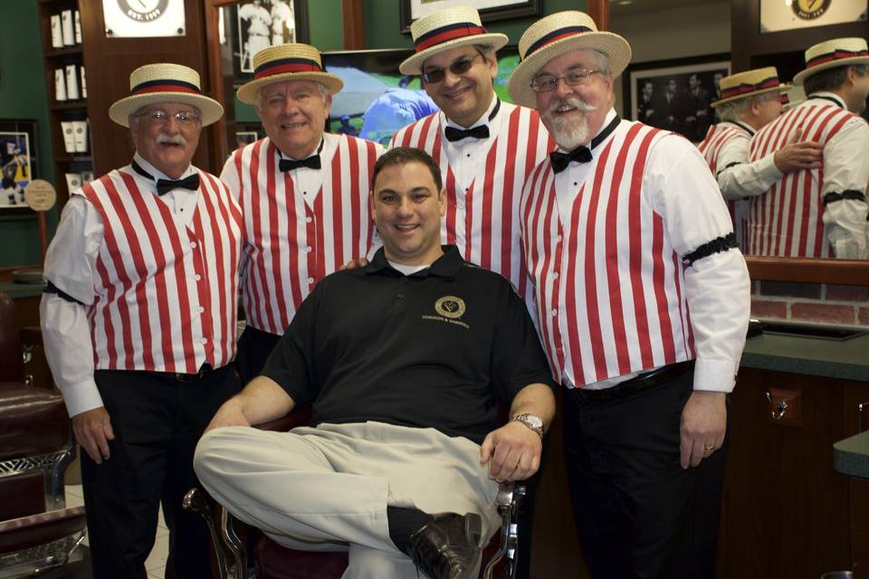 Hire a barbershop quartet, by Twisted Mustache. We sing four part acappella harmony. Book a barbershop quartet today.
