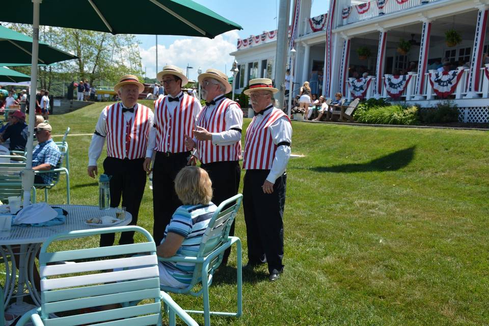 Barbershop quartets available to sing at weddings at most any venue. We sing barbershop acappella, so there is no need to set up any equipment. Call us today to hire a barbershop quartet for your wedding