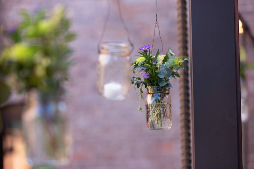 Hanging mason jar florals