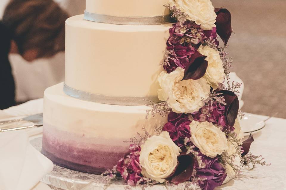 Purple Floral Wedding Cake