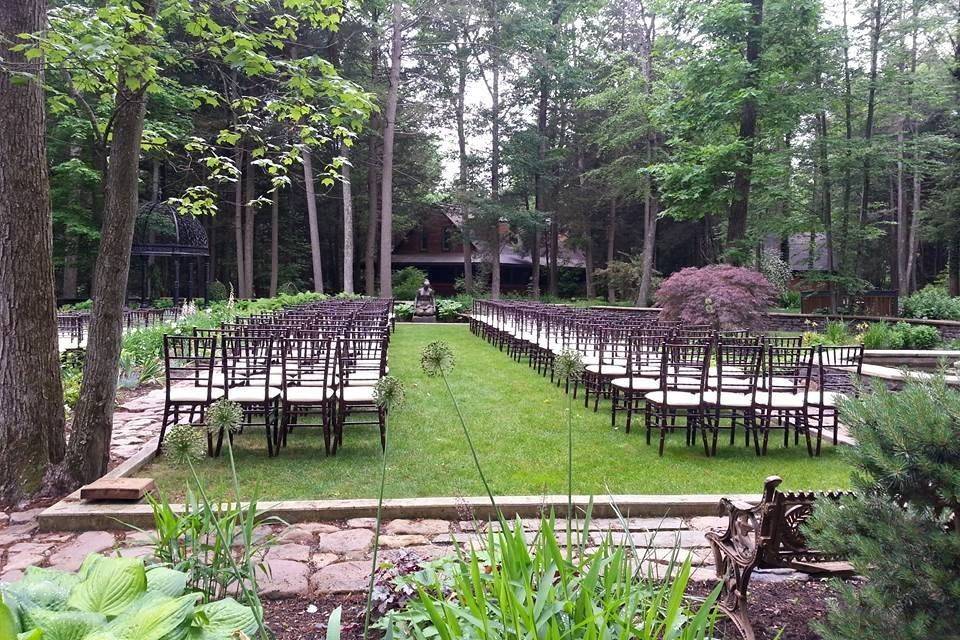 Sculpture Garden Ceremony with rented chairs