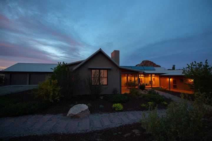 The main house at night