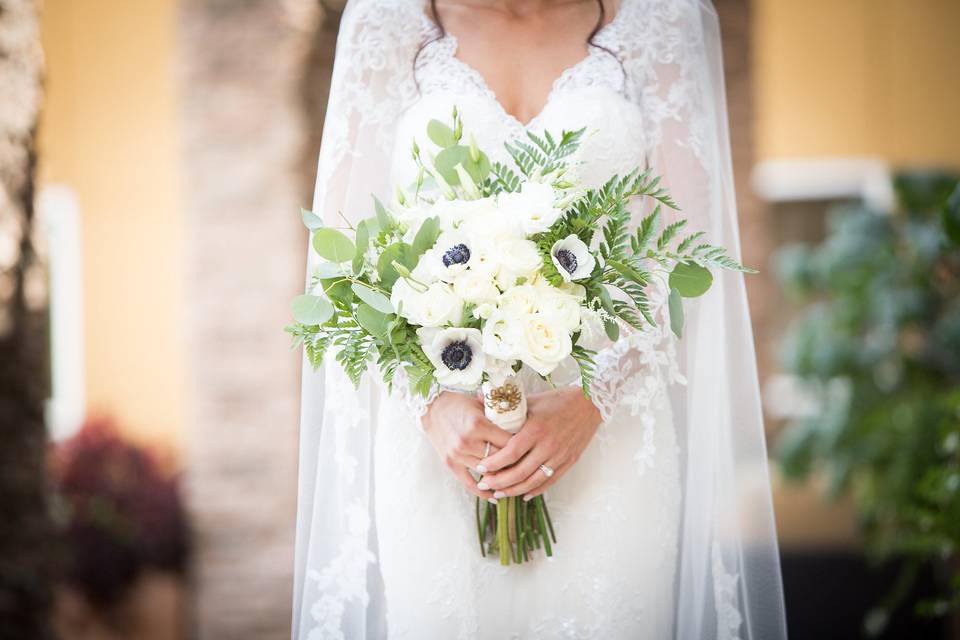 The bride holding her bouquet