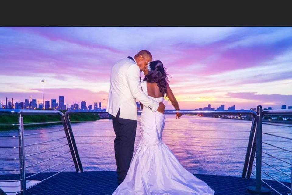 Bride and Groom at Sunset