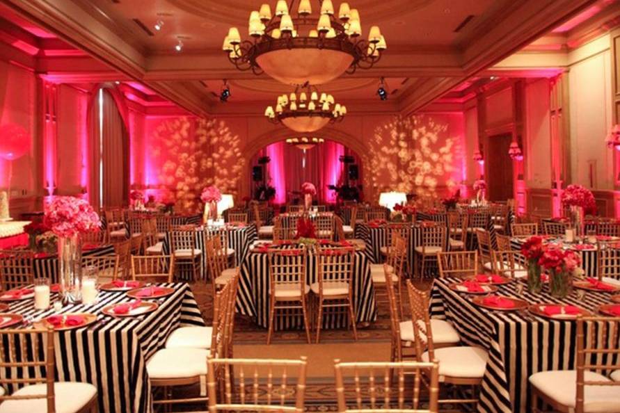 Black and white striped tables