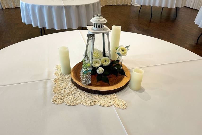 Wood Slice with Lanterns