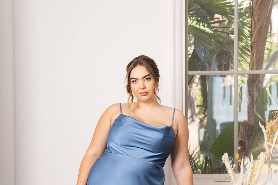 Rumi Dress | Satin Steel Blue