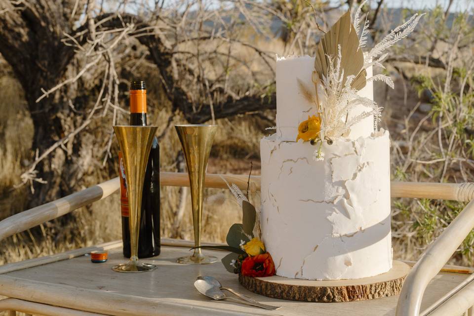 Modern boho-style cake in the dessert