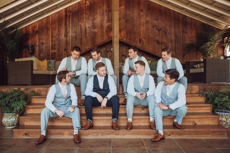 The groomsmen in the veranda