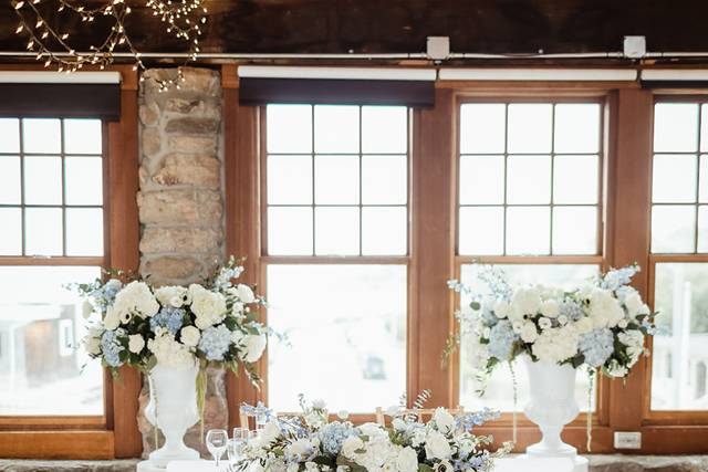 Blue and White Towers