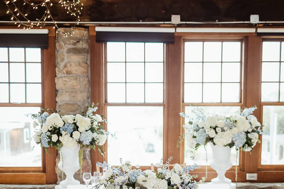 Blue and White Towers