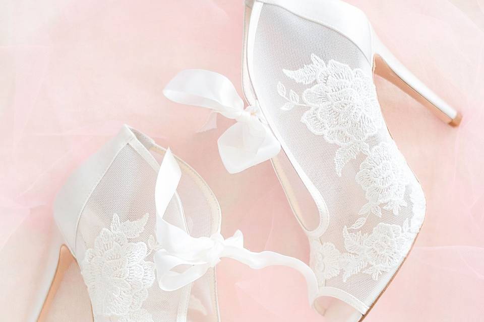 White lace bridal heels