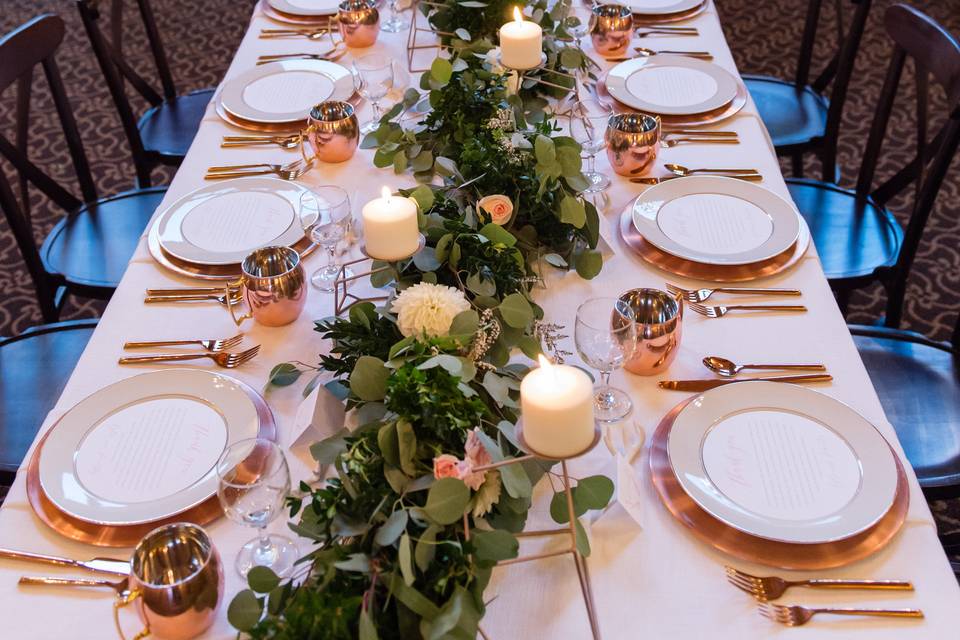 Table setup with centerpiece