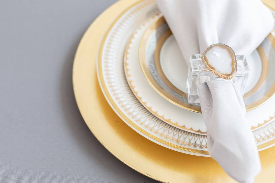 White and gold details.