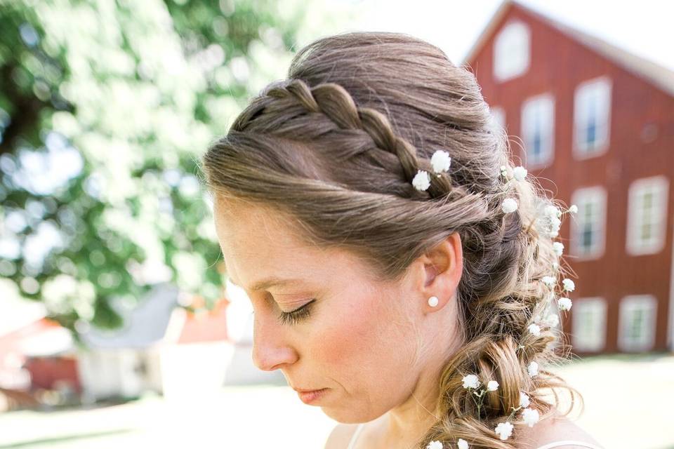 Baby's breath decorating braids