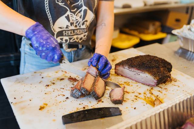 Cutting brisket on site