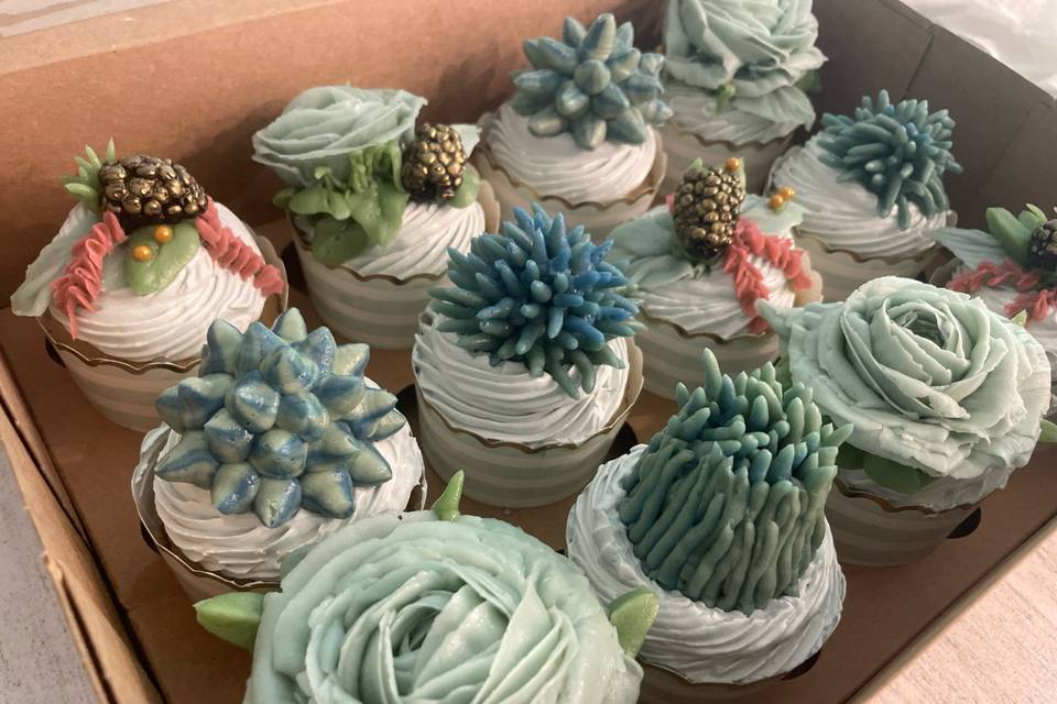 Blue roses and succulents