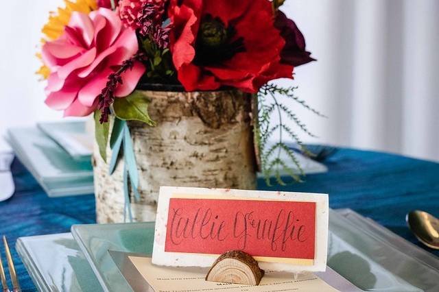 Paper flowers and place card