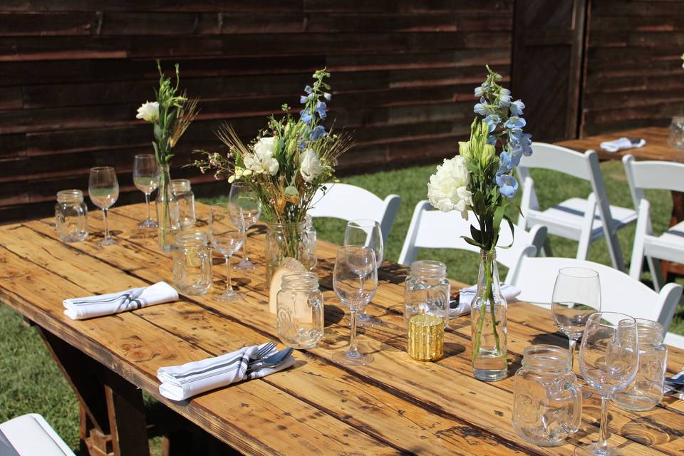 Table setup with flower centerpiece