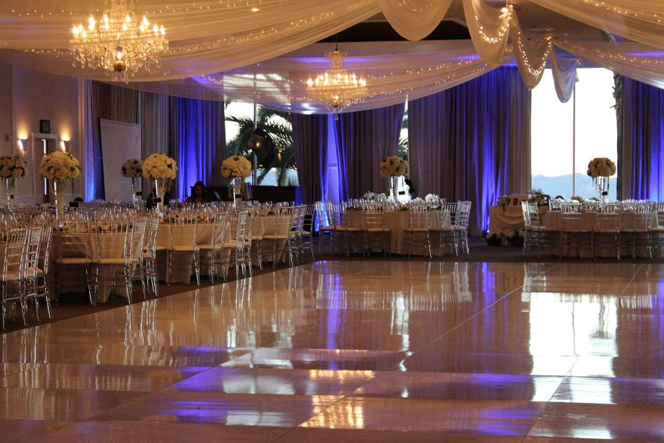 Table setup with flower centerpiece