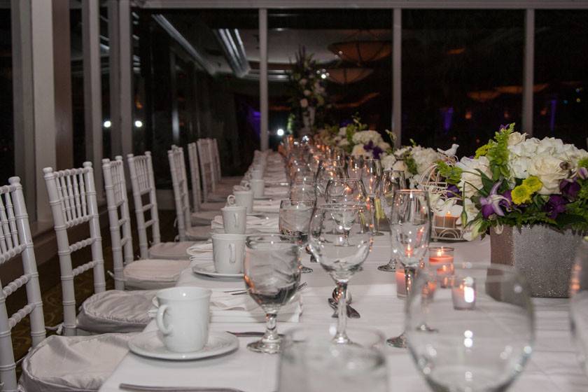 Table setup with flower centerpiece