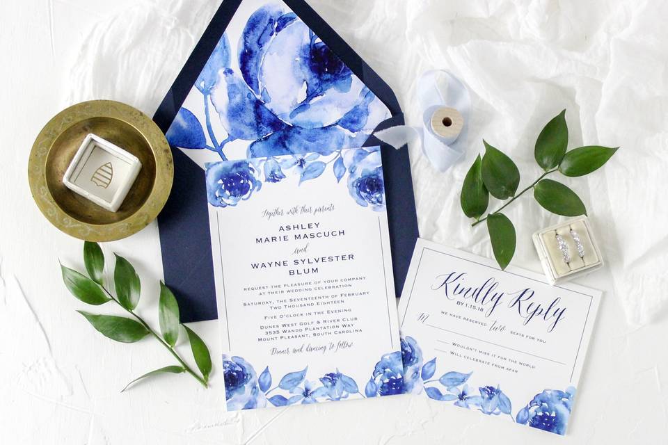 Blue Floral Invitation