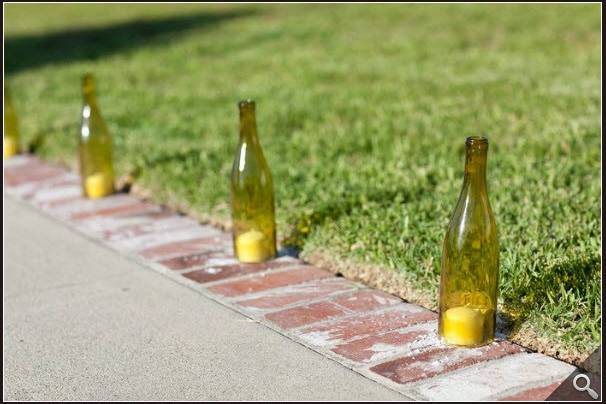 Bottomless Wine Bottle Candle Holder Lights the Path. Katie & George Vintage Wedding @Los Angeles Private Estate (Henry Chen Photography)