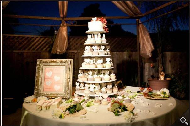 Tiered Cupcake Tower in Gazebo. Katie & George Vintage Wedding @Los Angeles Private Estate (Henry Chen Photography)