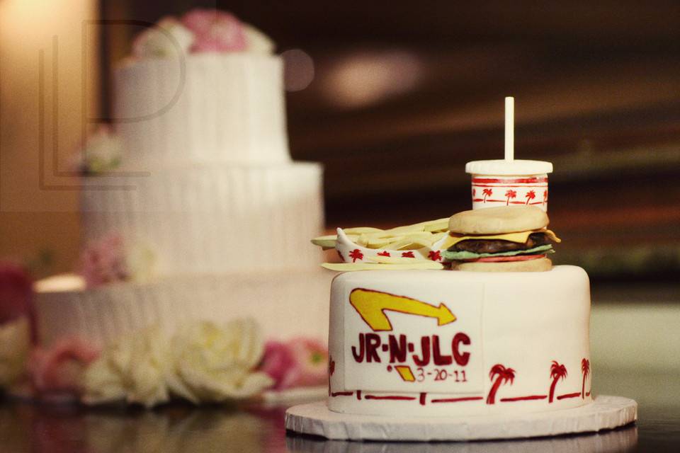 Wedding Cake vs. In-N-Out Grooms Cake. Justine & Josh Rustic Wedding @Calamigos Equestrian Burbank. (Leah Lee Photography)