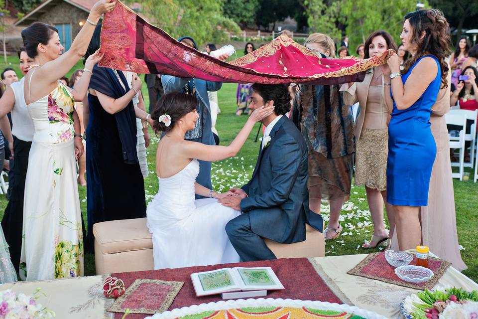 Sofreh Aghd setup. Leili & Hooman Malibu Persian Wedding @Saddlerock Ranch (Joshua Bobrove Photography)