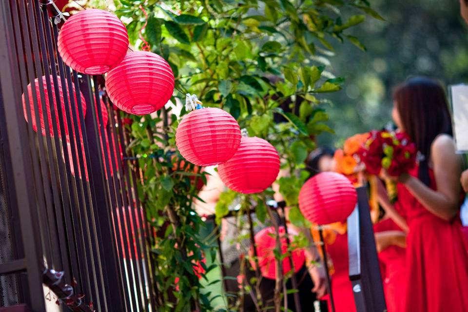 Red Lanterns Decor. Kelly & Glen Chinese Fusion Wedding @Beverly Hills Private Estate. (Gavin Holt Photography)