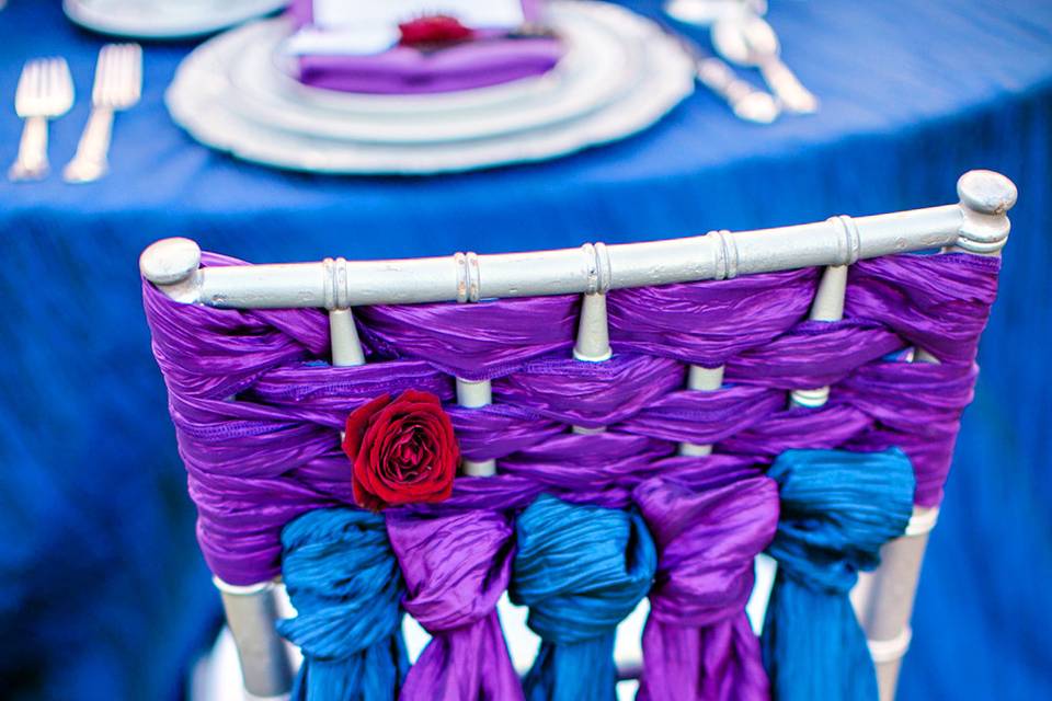 In the Clouds Events - Purple and navy tablescape