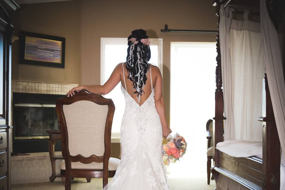 The bride holding her bouquet