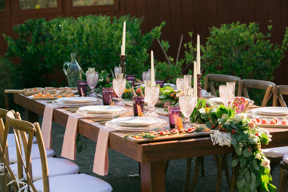 Table setup with flower centerpiece