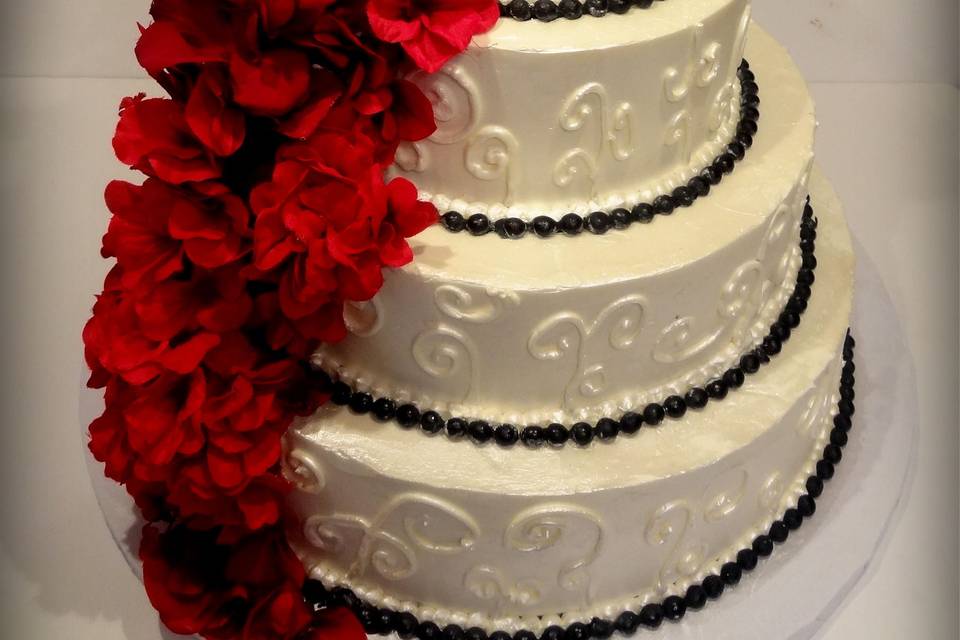 White, black and red cake