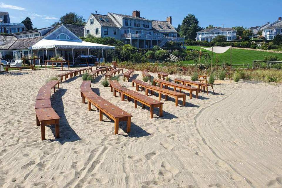 Bench ceremony set up on beach